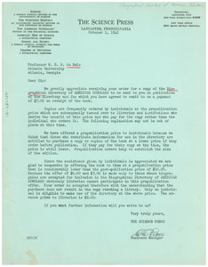 Letter from the Science Press to W. E. B. Du Bois
