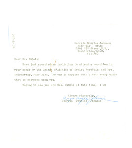 Letter from Georgia Douglas Johnson to W. E. B. Du Bois