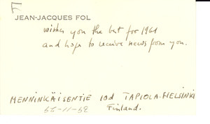 Note from Jean-Jacques Fol to W. E. B. Du Bois