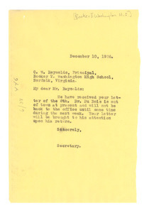 Letter from Crisis to Booker T. Washington High School