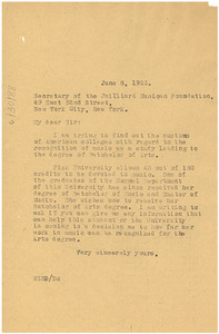 Letter from W. E. B. Du Bois to secretary of the Juilliard Musical Foundation