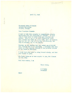 Letter from W. R. Banks to Rufus E. Clement