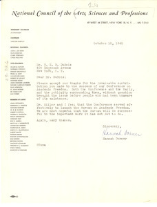 Letter from National Council of Arts, Sciences and Professions to W. E. B. Du Bois