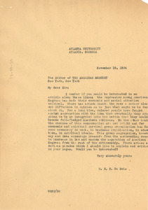 Letter from W. E. B. Du Bois to the editor of The American Mercury