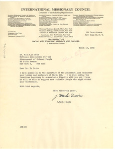 Letter from J. Merle Davis to W. E. B. Du Bois