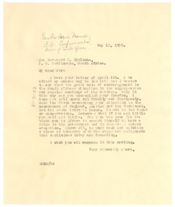 Letter from W. E. B. Du Bois to the Reverend E. Mdolomba