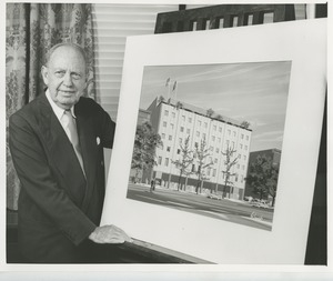 Jeremiah Milbank Sr. presenting an illustration of prospective building plans