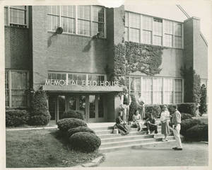 Students Chatting in Front of the Memorial Field House, 1961