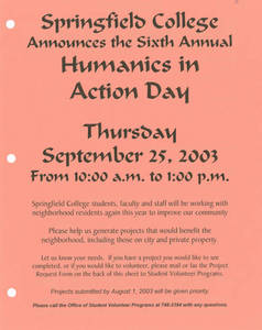Recruitment Flyer, Humanics in Action Day (2003)