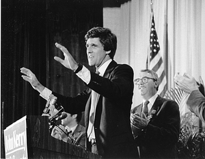 Senate candidate John Kerry speaking at a podium