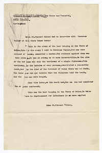 Statement by the Citizens National Committee for Sacco and Vanzetti concerning meeting between Edna St. Vincent Millay and Governor Alvan T. Fuller, August 21, 1927