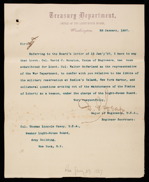 Correspondence related to Statue of Liberty, March 3, 1877 to January 28, 1887