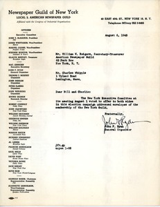 Letter from John F. Ryan to William W. Rodgers