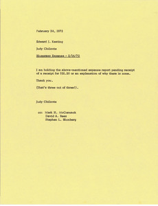 Memorandum from Judy Chilcote to Edward J. Keating