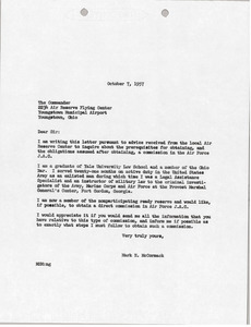 Letter from Mark H. McCormack to Air Reserve Flying Center