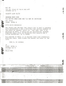 Telex prinotut from Mark H. McCormack to Keith MacKenzie