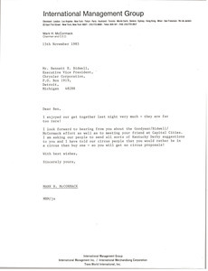 Letter from Mark H. McCormack to Bennett E. Bidwell