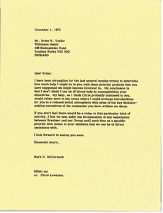 Letter from Mark H. McCormack to Brian R. Taylor