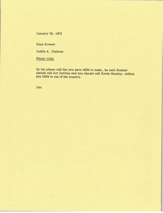 Memorandum from Judy A. Chilcote to Hans Kramer