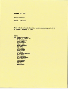 Memorandum from Judith A. Chilcote to the Tennis Committee