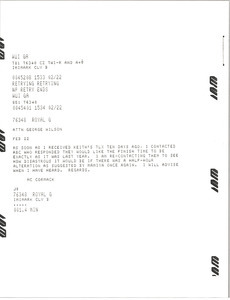 Telex prinotut from Mark H. McCormack to George Wilson