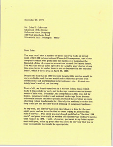 Letter from Mark H. McCormack to John Z. De Lorean