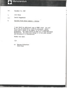 Memorandum from Laurie Roggenburk to Jill Fanos