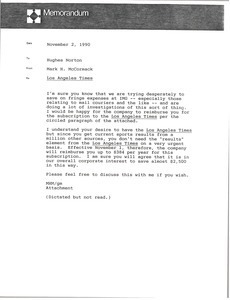 Memorandum from Mark H. McCormack to Hughes Norton