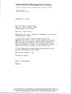 Letter from Mark H. McCormack to Jeffrey A. Polizzotto