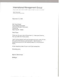 Letter from Mark H. McCormack to Paula Seibel