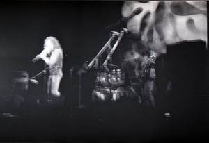 Jethro Tull in concert at the Springfield Civic Center: blurry image of Ian Anderson (on flute)