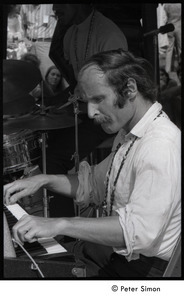 Joe Zawinul on keyboards with the Cannonball Adderley Sextet, performing at Jackie Robinson's jazz concert