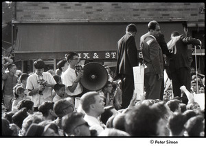 Robert Kennedy and Kenneth Keating campaigning in Riverdale: crowd waiting for Robert Kennedy