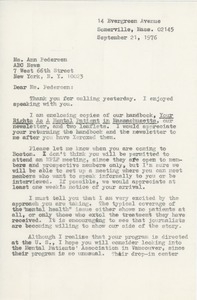 Letter from Judi Chamberlin to Anne B. Pedersen