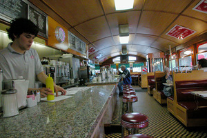 View down the counter at the Miss Florence Diner