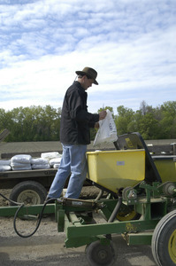 Lazy Acres Farm (Zuchowski Farm): Allan Zuchowski loading fertilizer for his corn crop