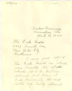 Letter from Edna A Lower to the Fisk Herald