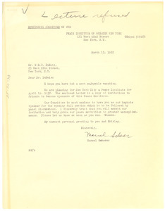 Letter from Peace Institute of Greater New York to W. E. B. Du Bois