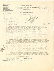 Letter from The Interracial Committee of San Diego to William Pickens