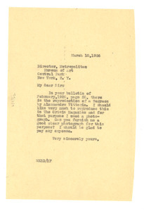 Letter from W. E. B. Du Bois to Metropolitan Museum of Art