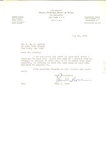 Letter from Wolf, Popper, Ross & Wolf to W. E. B. Du Bois