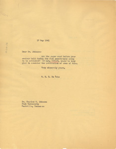 Letter from W. E. B. Du Bois to Charles S. Johnson