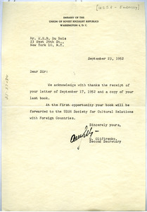 Letter from Russian Embassy to W. E. B. Du Bois