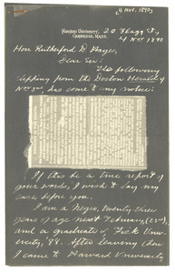 Letter from W. E. B. Du Bois to Rutherford B. Hayes
