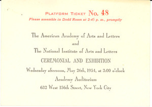 Ticket and Program to the American Academy and National Institute of Arts and Literature Annual Ceremonial