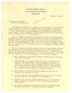 Circular letter from United States Office of Education to W. E. B. Du Bois