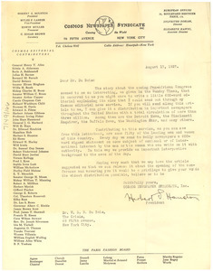 Letter from Cosmos Newspaper Syndicate to W. E. B. Du Bois