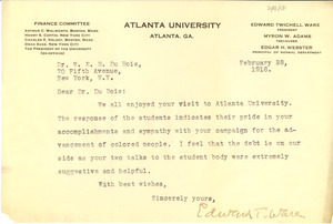 Letter from Edward T. Ware to W. E. B. Du Bois