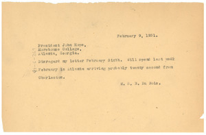Telegram from W. E. B. Du Bois to Atlanta University