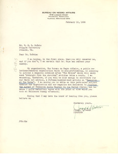 Letter from the Bureau on Negro Affairs to W. E. B. Du Bois
